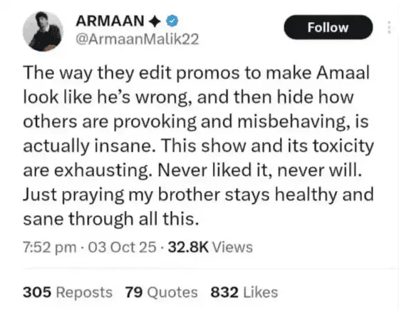 Armaan Malik Slams Bigg Boss 19