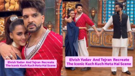Elvish Yadav Tejasswi Prakash Karan Kundrra Recreate Iconic Kuch Kuch Hota Hai Scene on Laughter Chefs Season 3